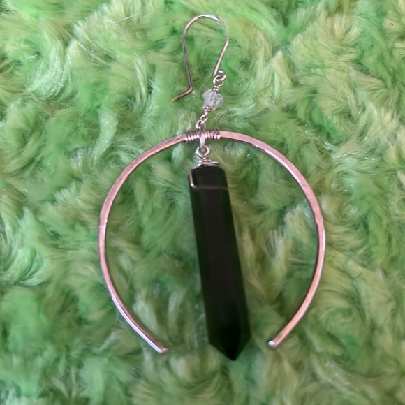 Moon Smokey quartz herkimer diamond moon earrings - Picture 4 of 6